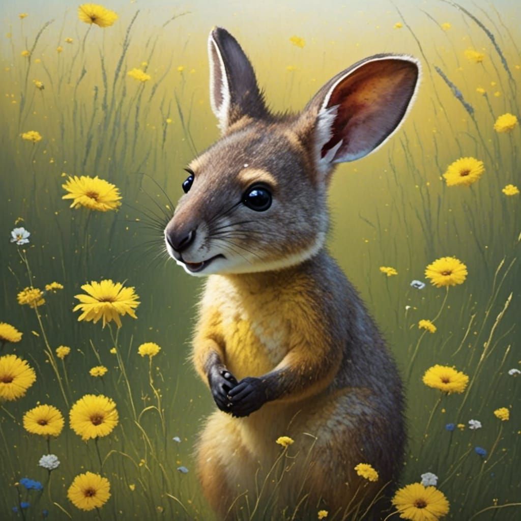 Wallaby in Grassy Field