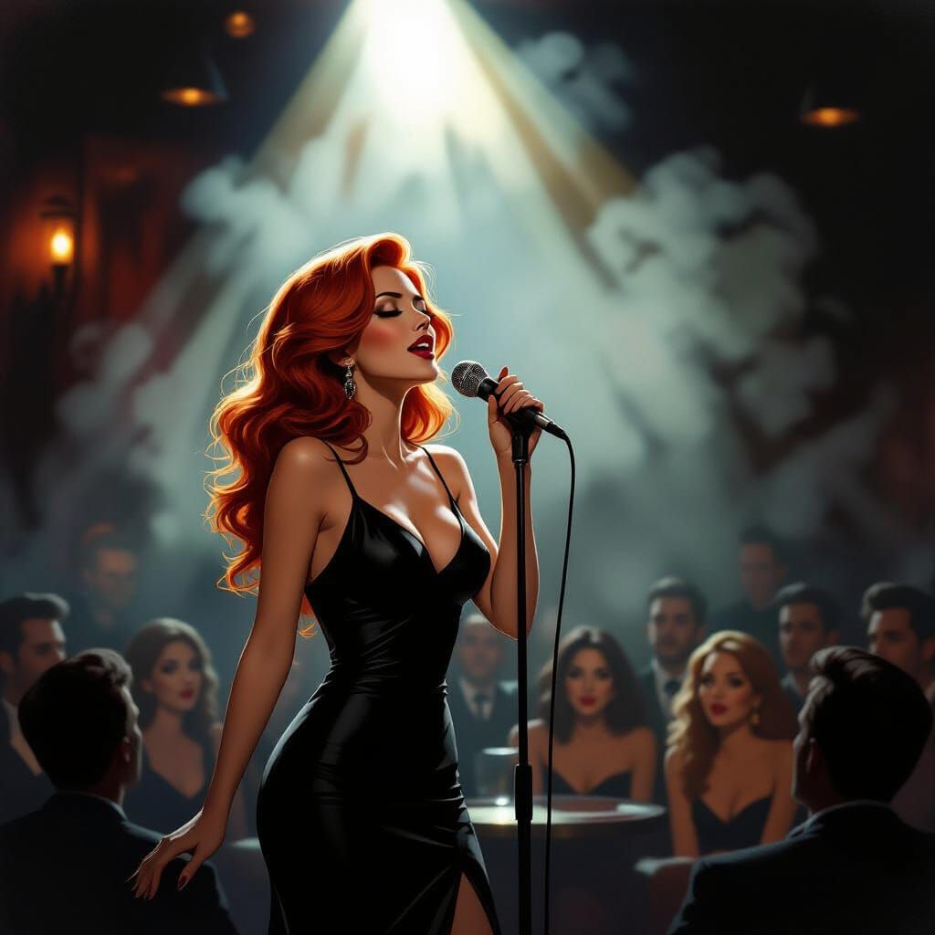 Elegant Redhead Sings in Smoky Nightclub
