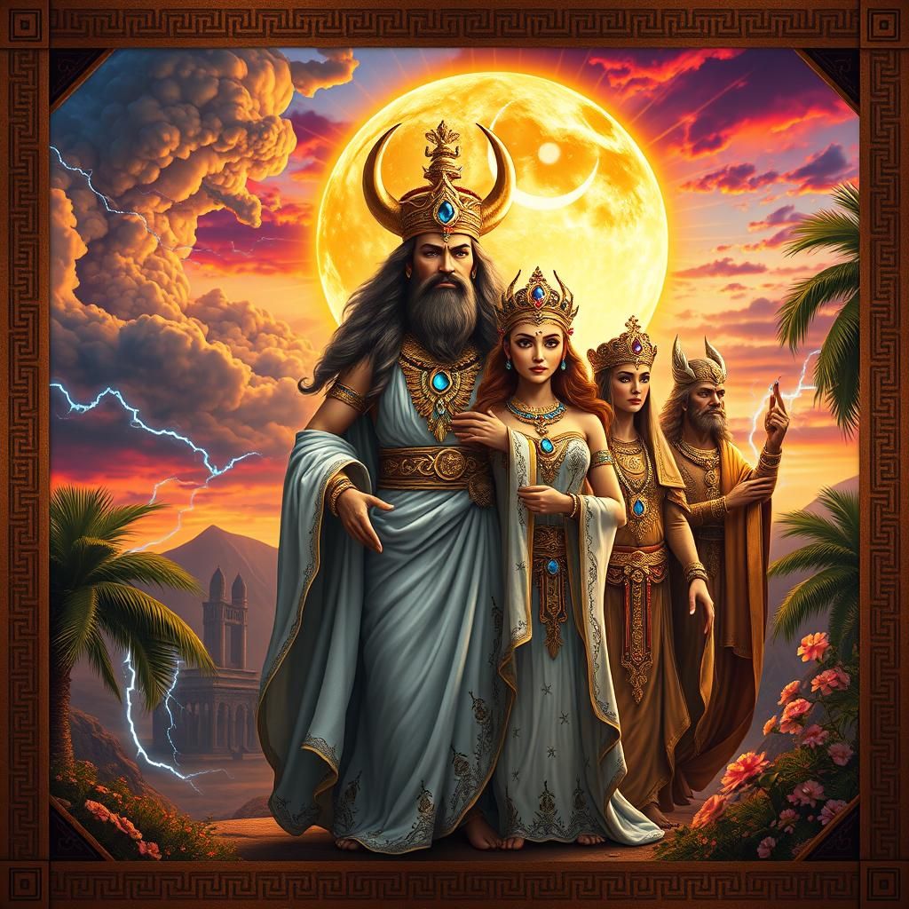 Arabian Deities in Ancient Desert Landscape