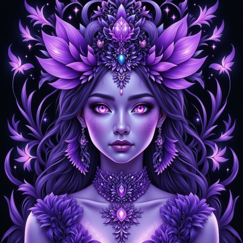 Ethereal Purple Woman with Tiger in Mandala Style