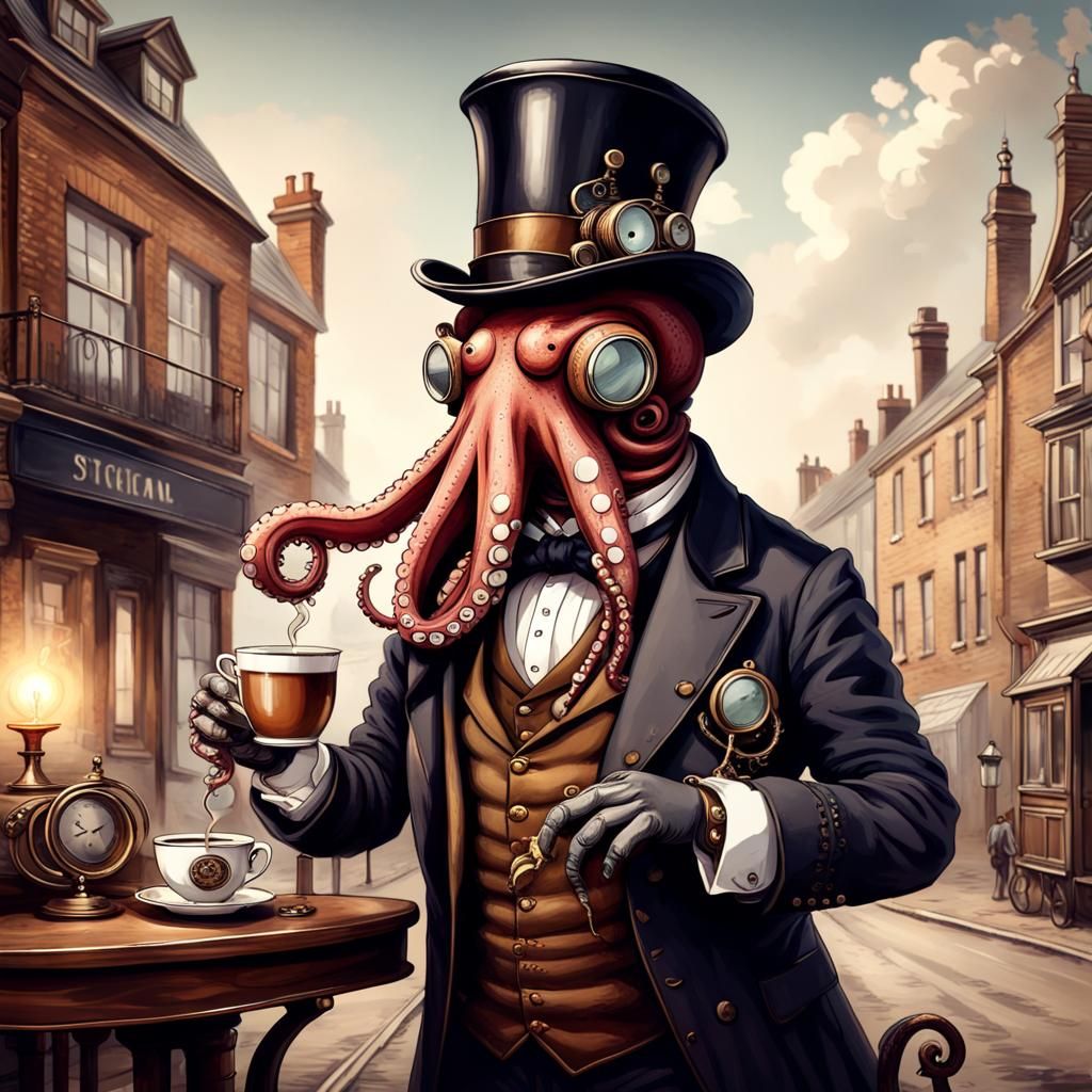 Victorian Octopus Gentleman with Steampunk Flair