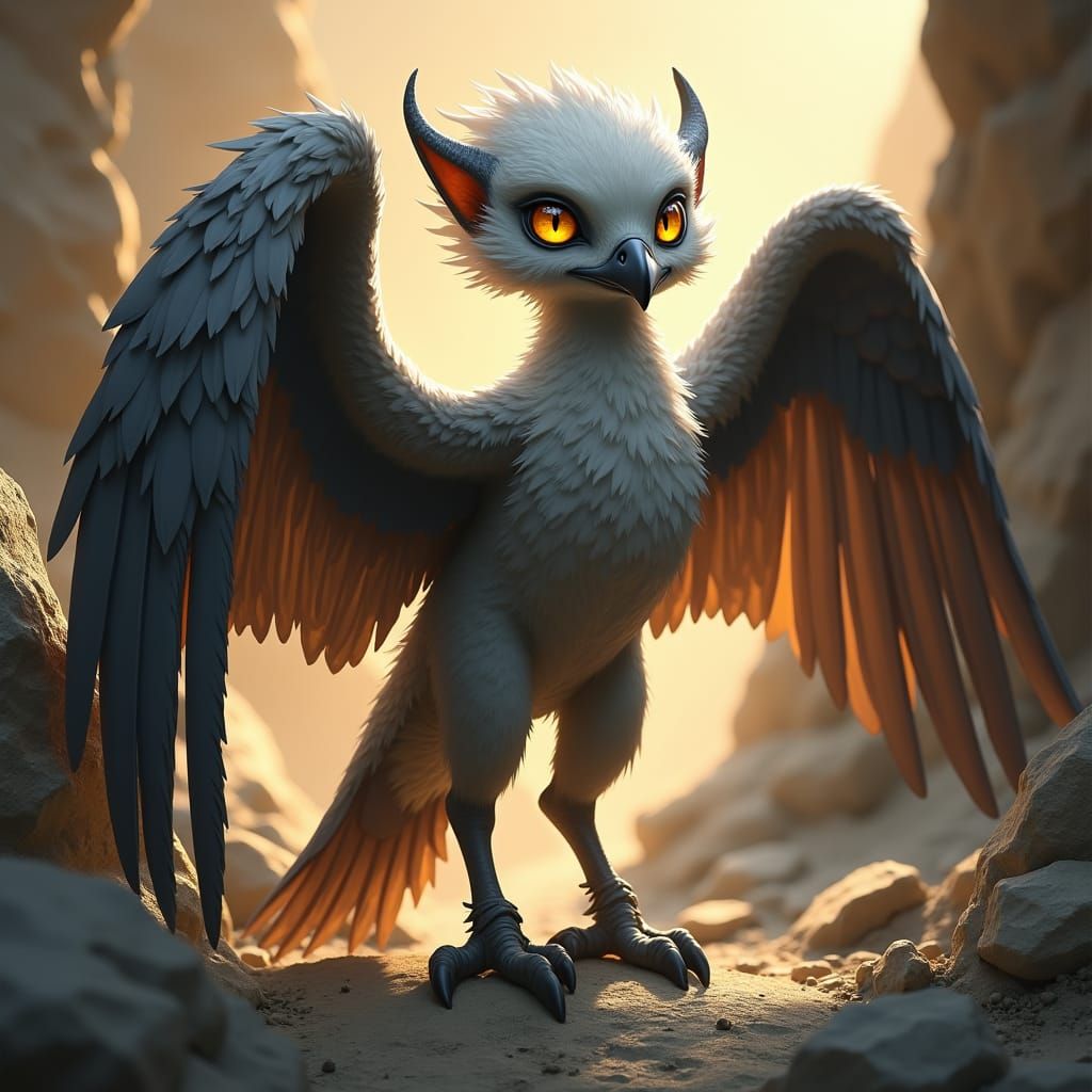 Young Harpy in Mountainous Terrain as Digital Art