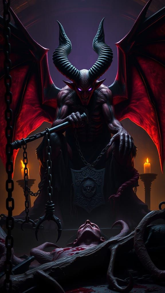 Majestic Crimson Demon in Dark Fantasy Art