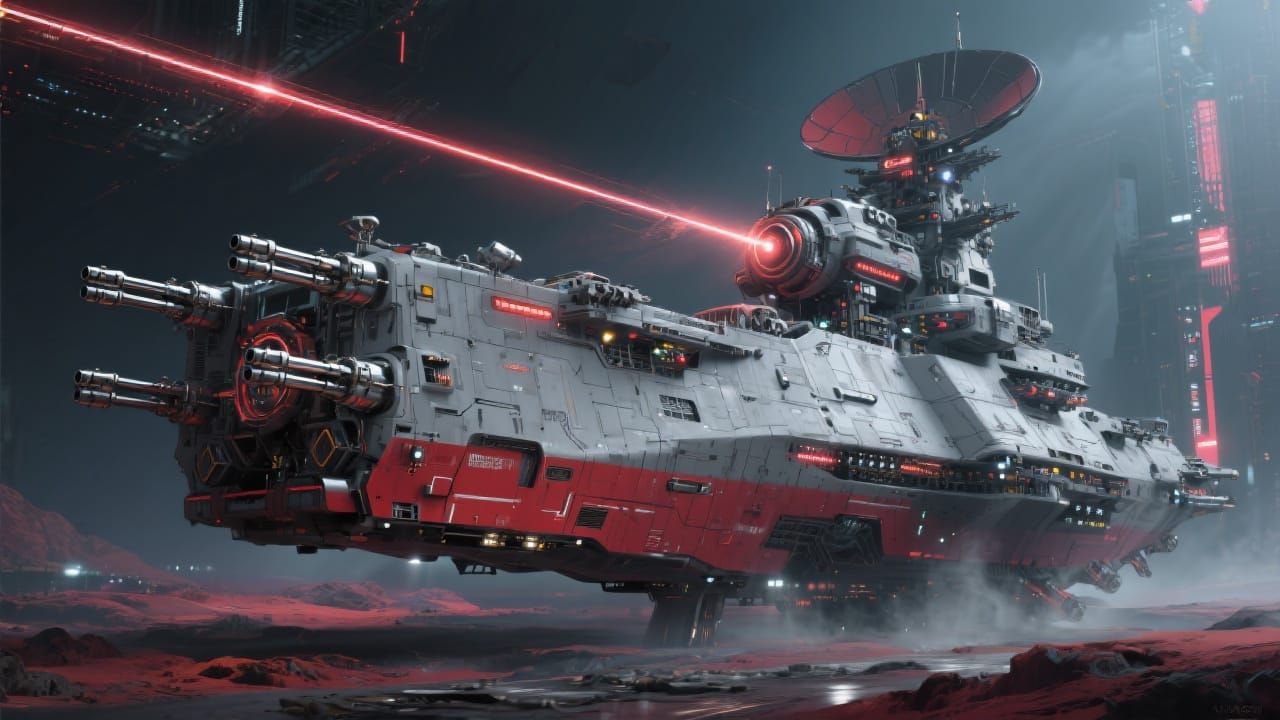 Futuristic Dreadnought Battle Cruiser with Neon Accents