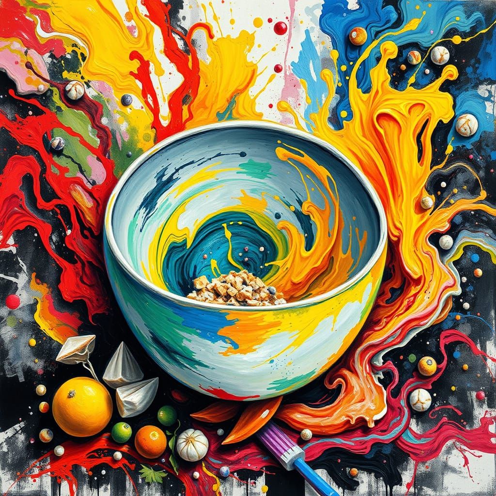 Vibrant Mixing Bowl in Gouache and Watercolor Style