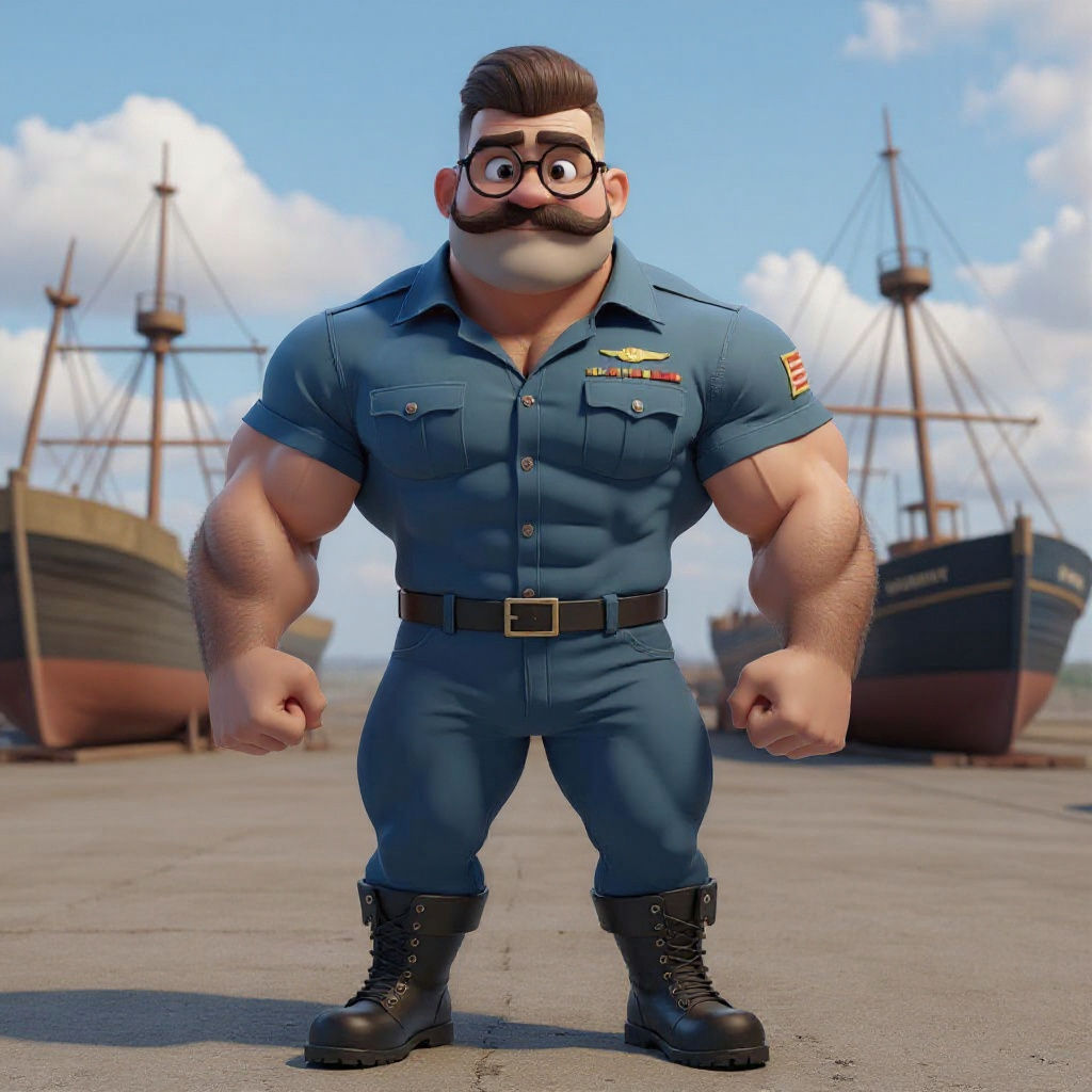 Muscular Bodybuilder in Military Uniform as 3D Digital Art