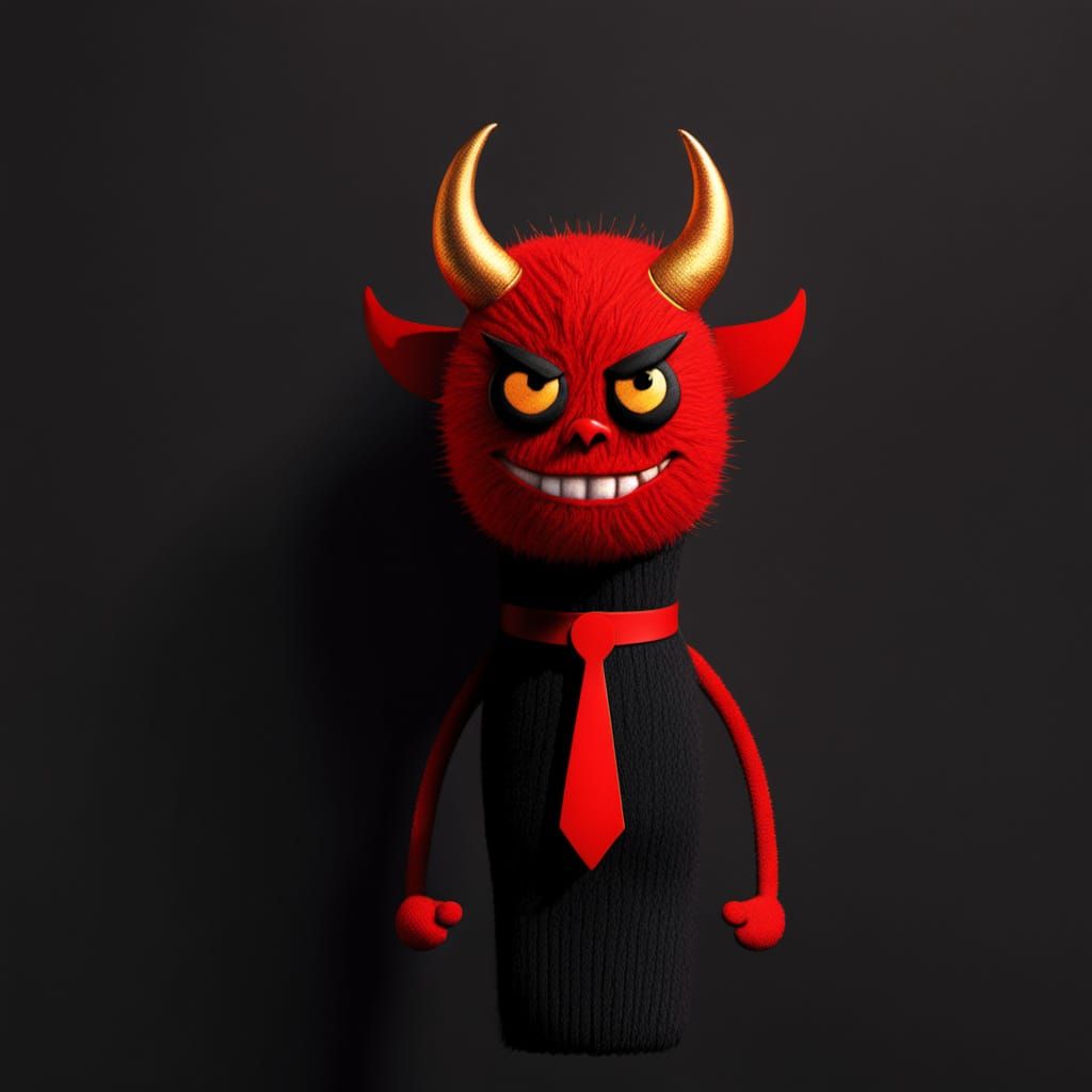 Red Devil Black Wool Socks in Cartoon Style