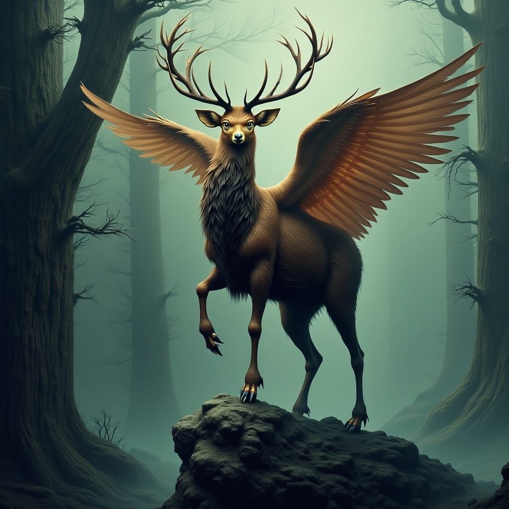 Cyberpunk Peryton in Lunar Forest