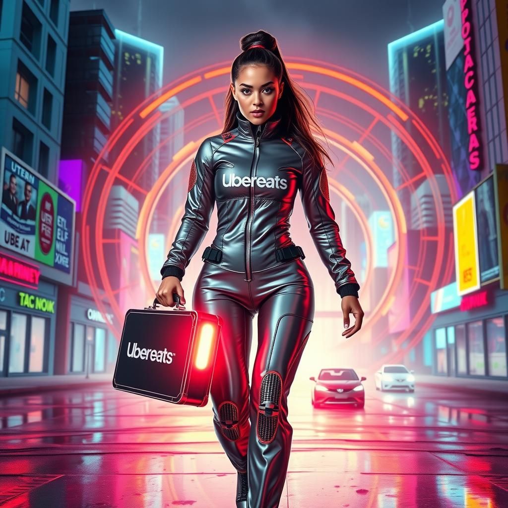 Cyberpunk Uber Eats Delivery Via Teleportation Portal