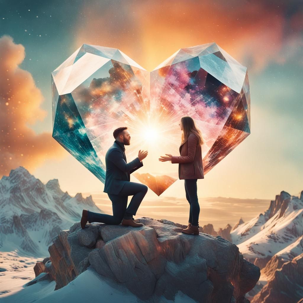 Colorful Double Exposure Marriage Proposal at Sunrise