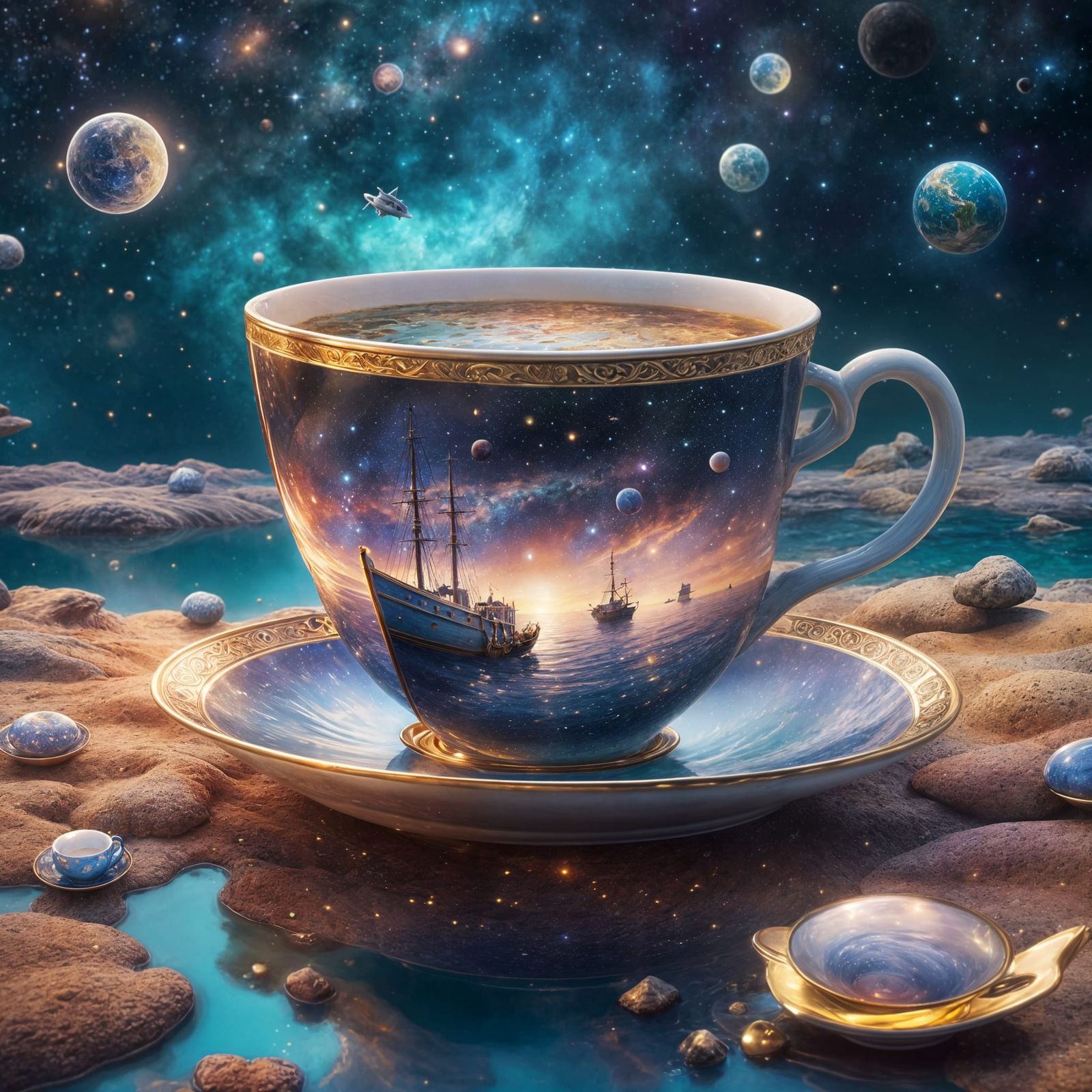Teacup Sea in Space: Fantastical Matte Painting