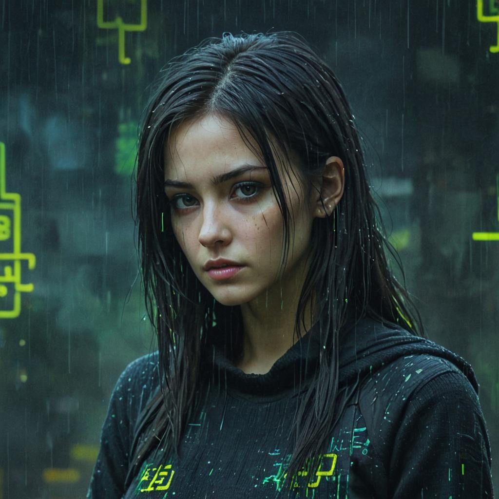 Cyberpunk Hacker Portrait with Neon Digital Background