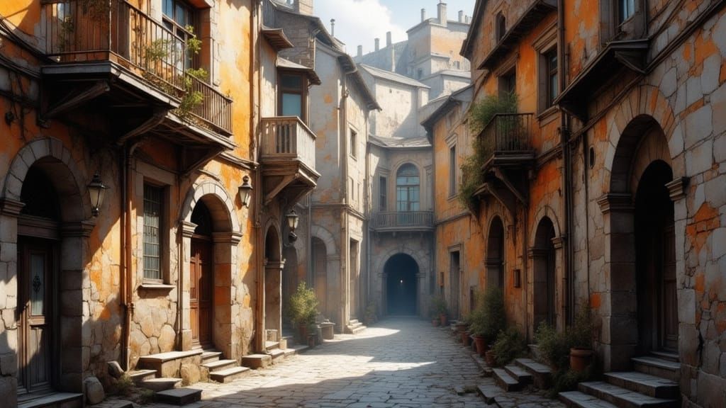 Ancient City in Piranesi Style with Dramatic Chiaroscuro