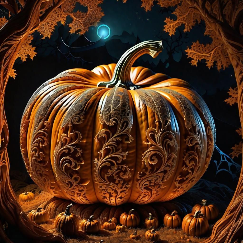 Intricately Carved Pumpkin for Halloween Celebration
