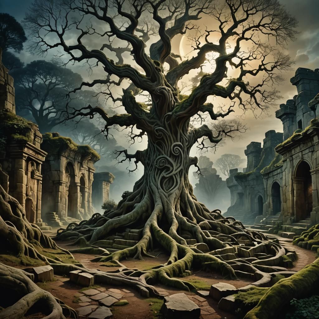 Mystical Tree at Center of Stone Labyrinth