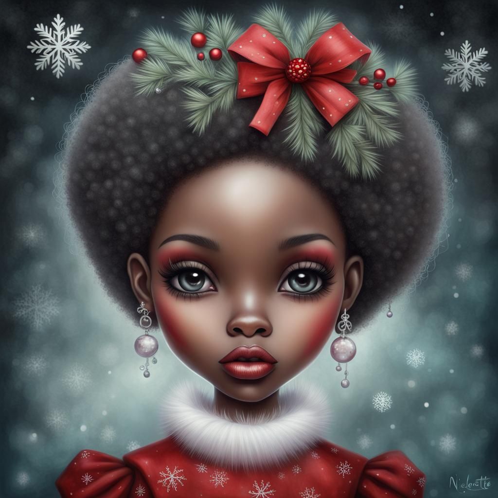 Christmas Afro Girl Portrait in Surreal Style