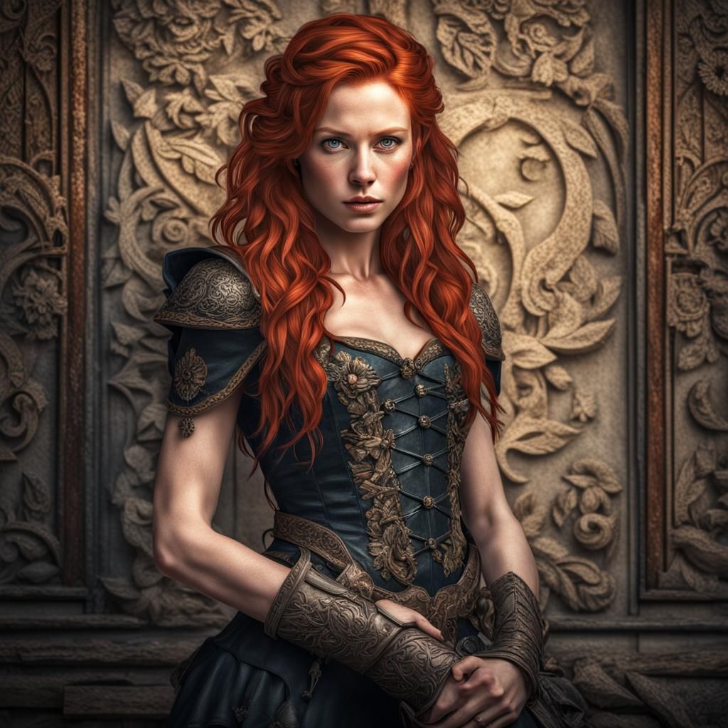 Hyperrealistic Redhead Portrait with High Boots