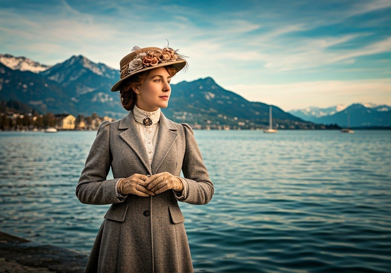 Victorian Lady on Lindau Promenade in Pictorialist Style