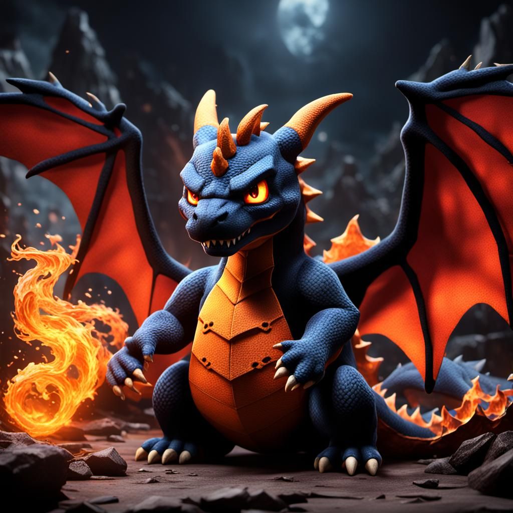 Demonic Charizard Plushie in Detailed Matte Painting