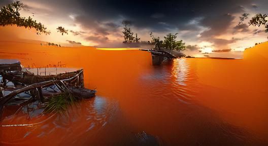Orange Sunset Swamp Concept Art in 8K