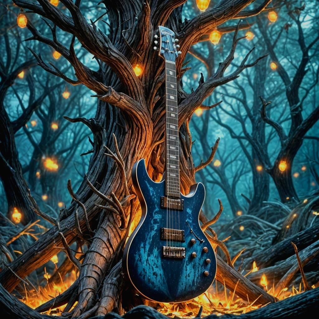 Epic Heavy Metal Guitar Hero in Deep Fantasy Realm