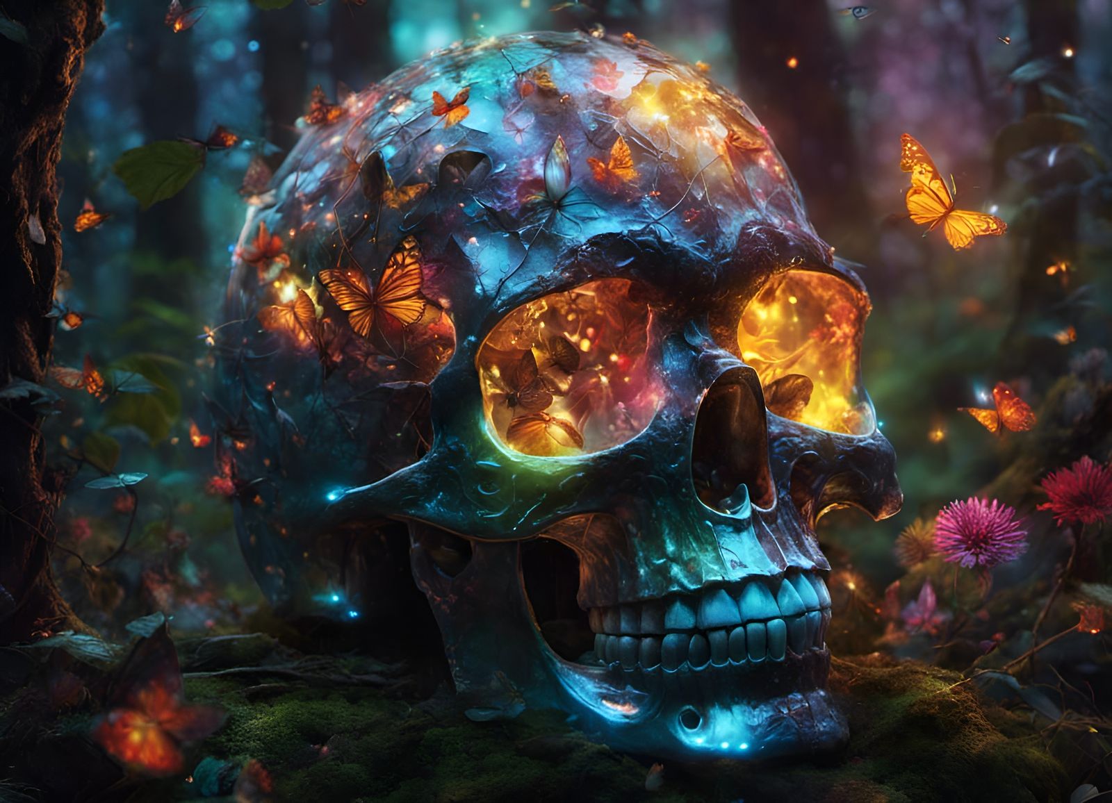 Glowing Skull in a Forest