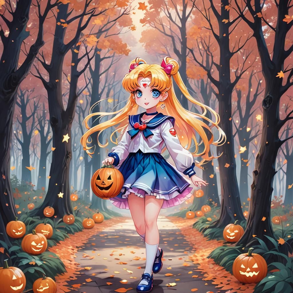 Sailor Moon Halloween in Kawaii Pastel Style