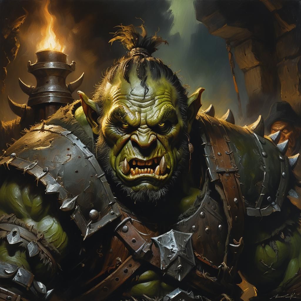 Enraged Orc Portrait in Fantasy Realism Style