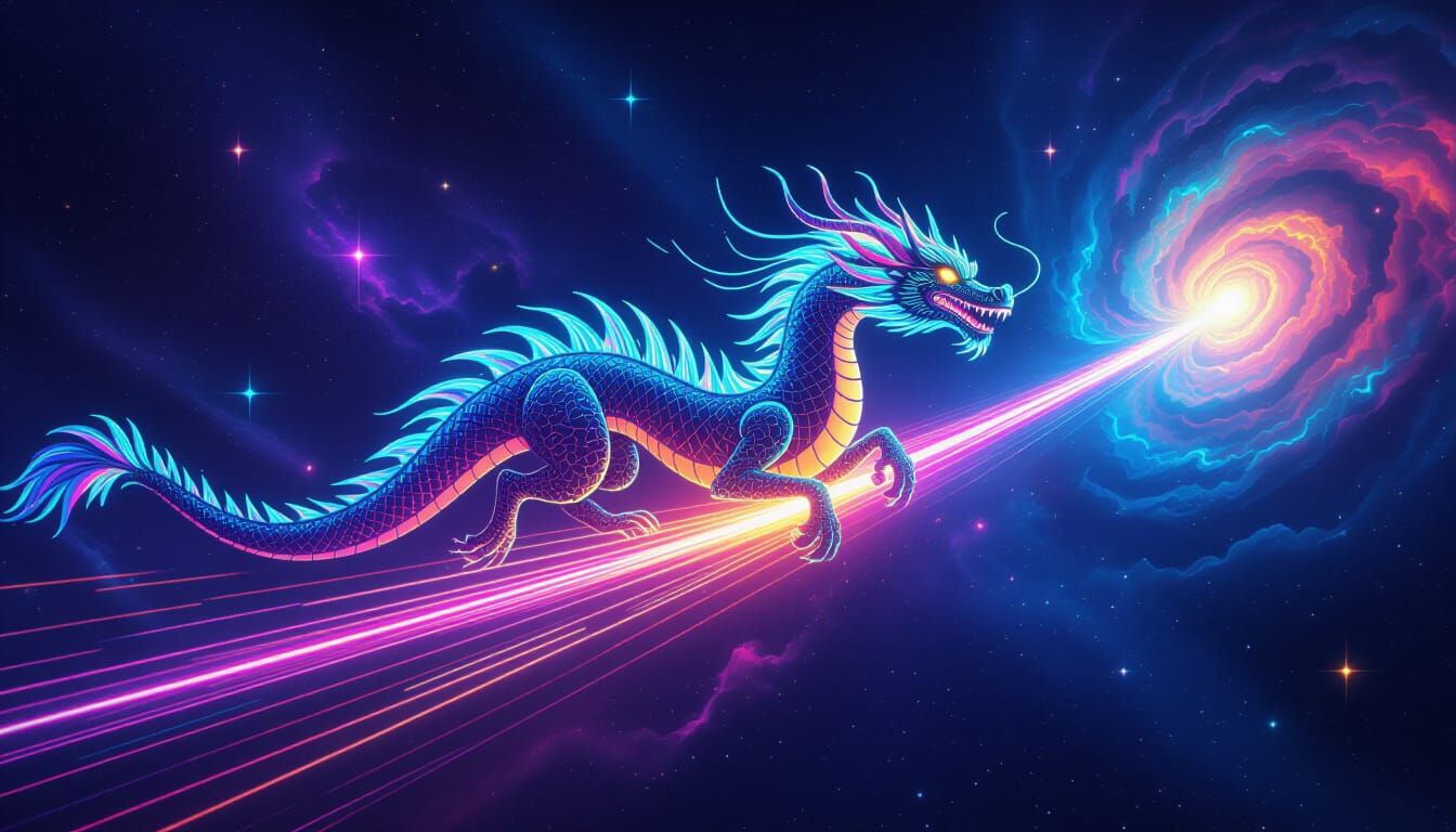 Psychedelic Dragon of Lasers Striding Through Space