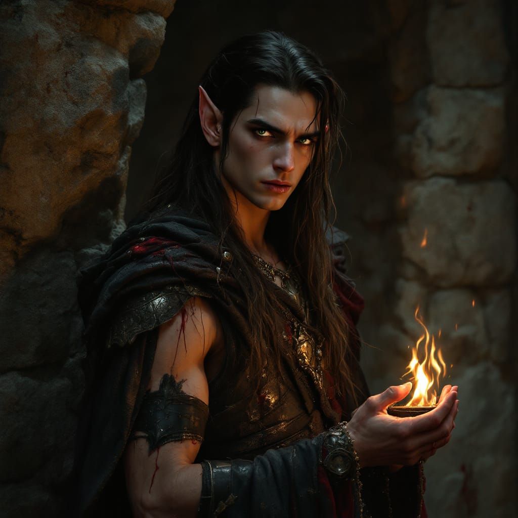 Elf Warrior in Fiery Dungeon: Hyper-Realistic Fantasy Art