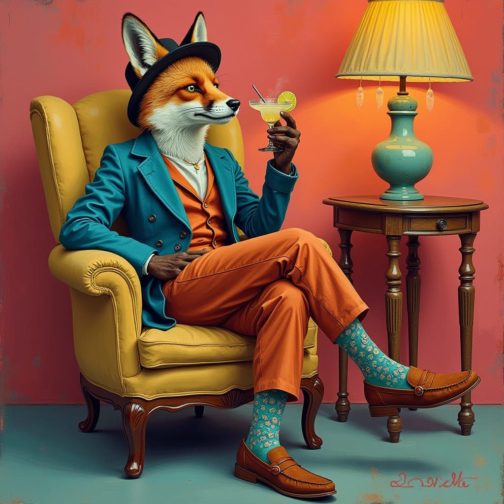 Trendy Fox Lounging in Pop-Art Style