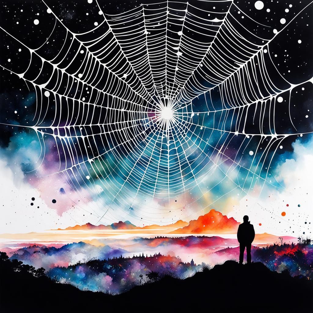Abstract Spider Web Silhouette Splatter Art