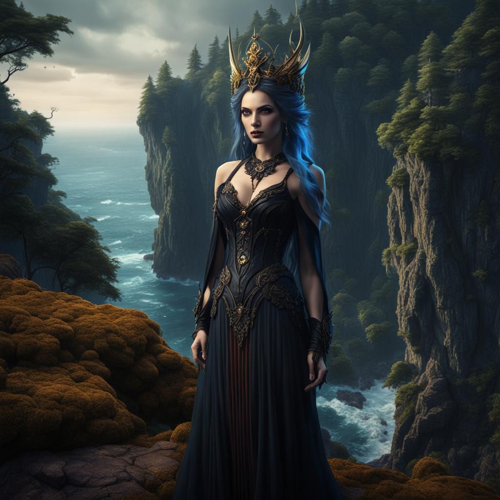 Gothic Fairy Queen in Seaside Cliffside Woods