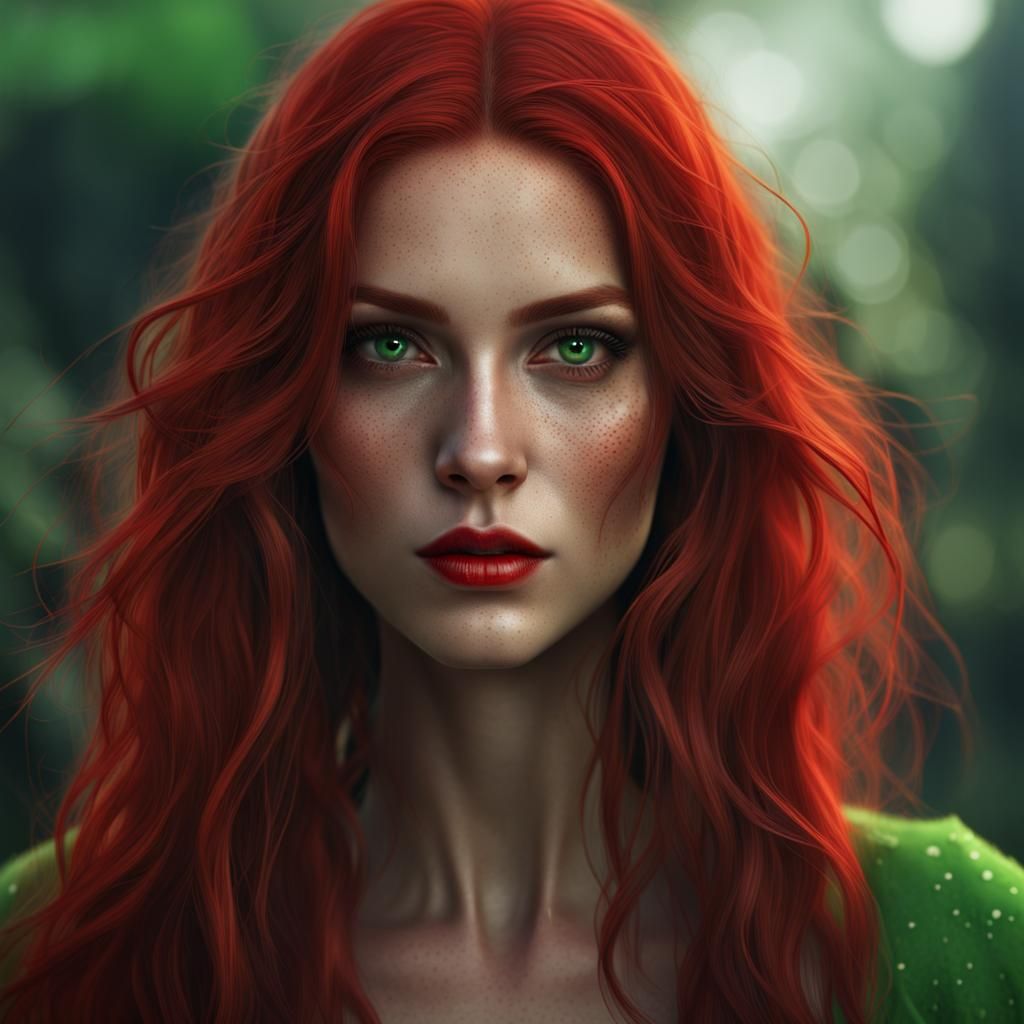 Beautiful Redhead Portrait with Green Eyes