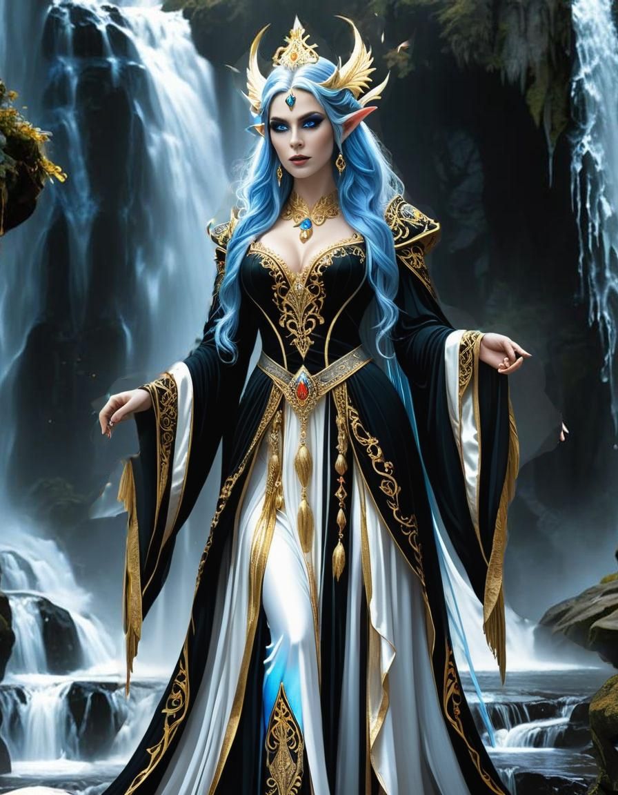 Elegant Elf Frost Witch in Anime Fantasy Style