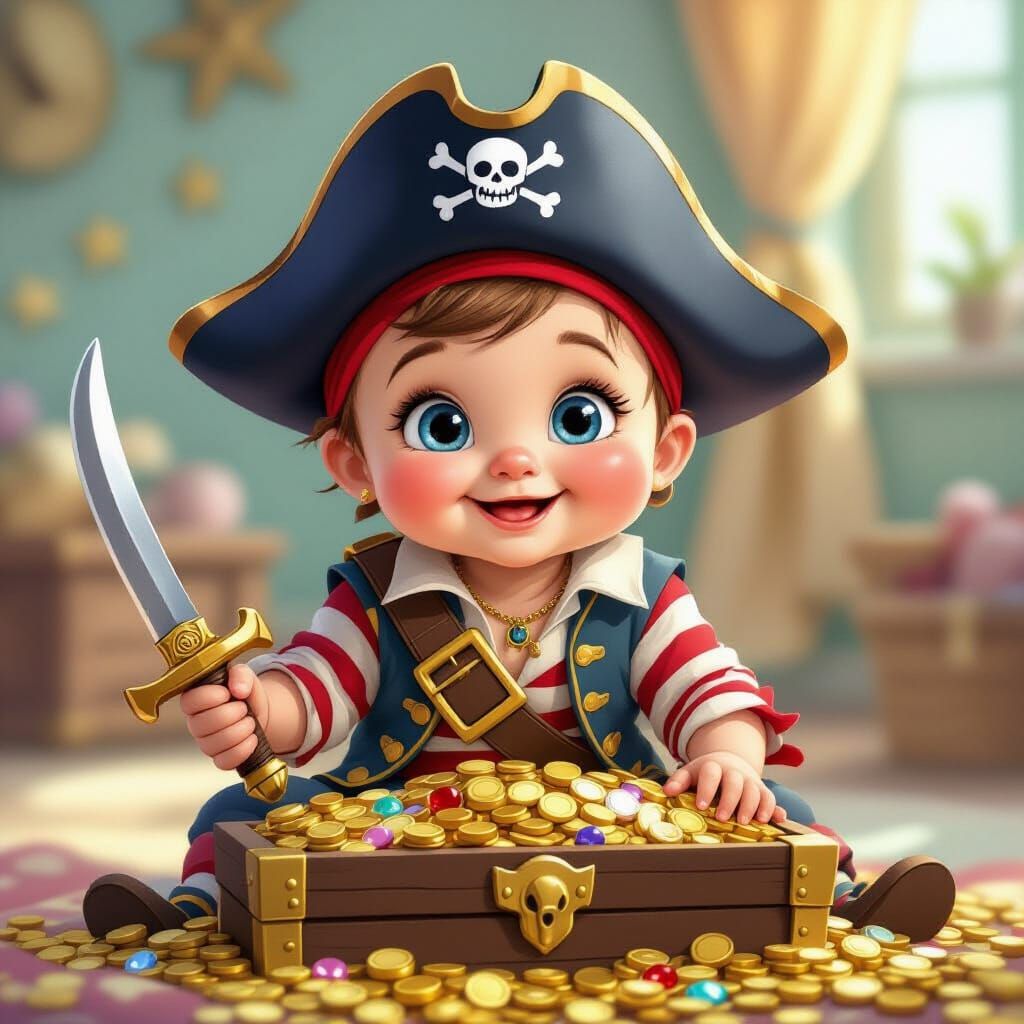 Cute Baby Pirate Captain on Treasure Chest