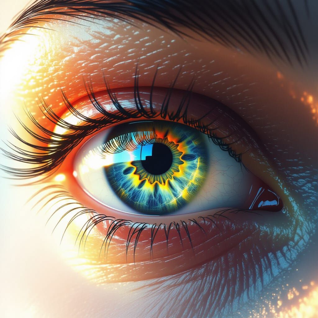 Detailed Human Eye with Blue and Orange Iris