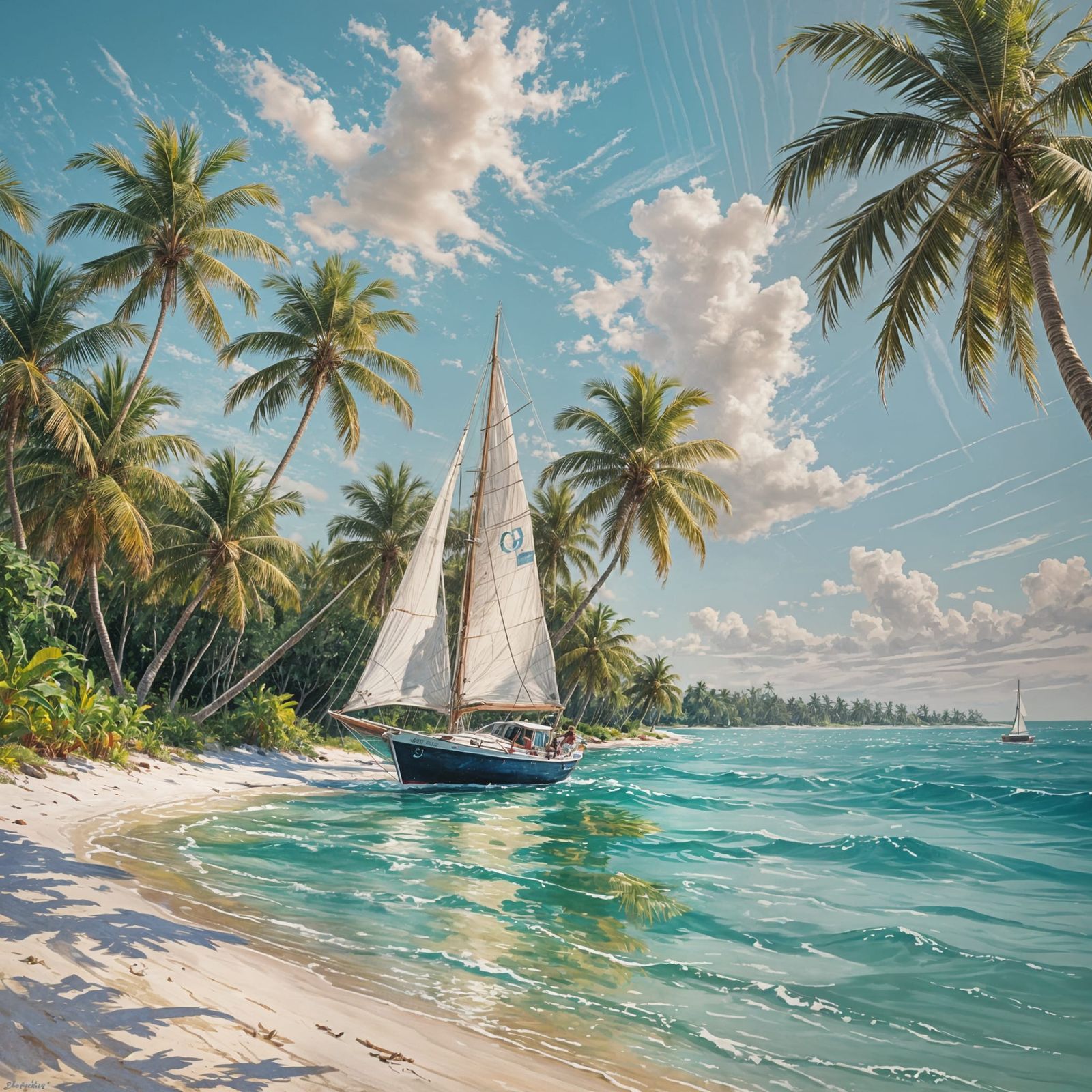 Sloop Sailing in the Bahamas on a Sunny Day