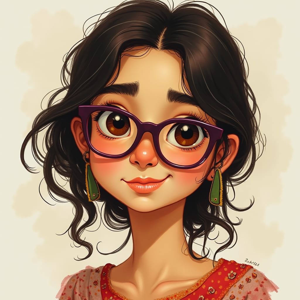 Watercolor Portrait of a Smiling Mexican Girl