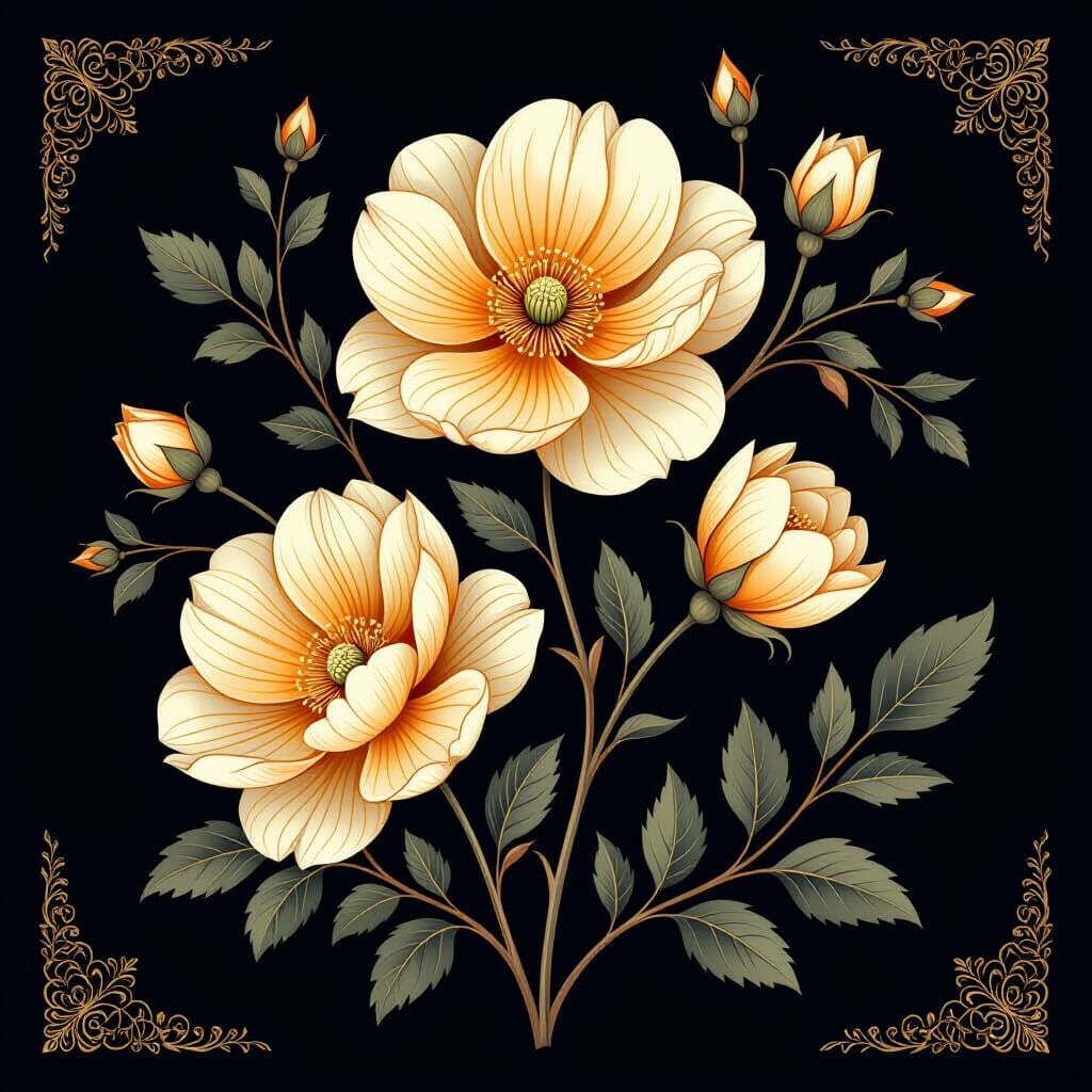 Elegant Floral Illustration in Warm Radiant Palette