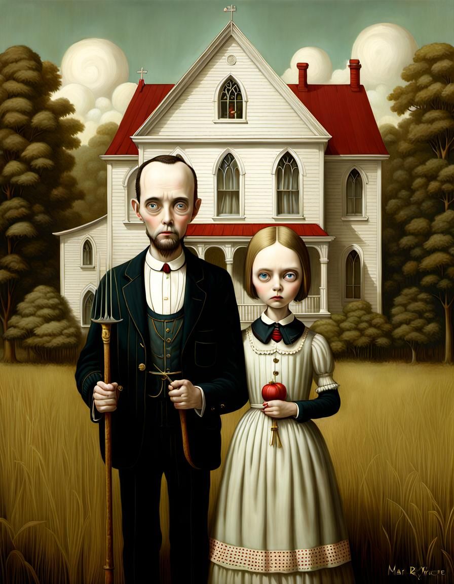 American Gothic Reimagined as Surreal Digital Art