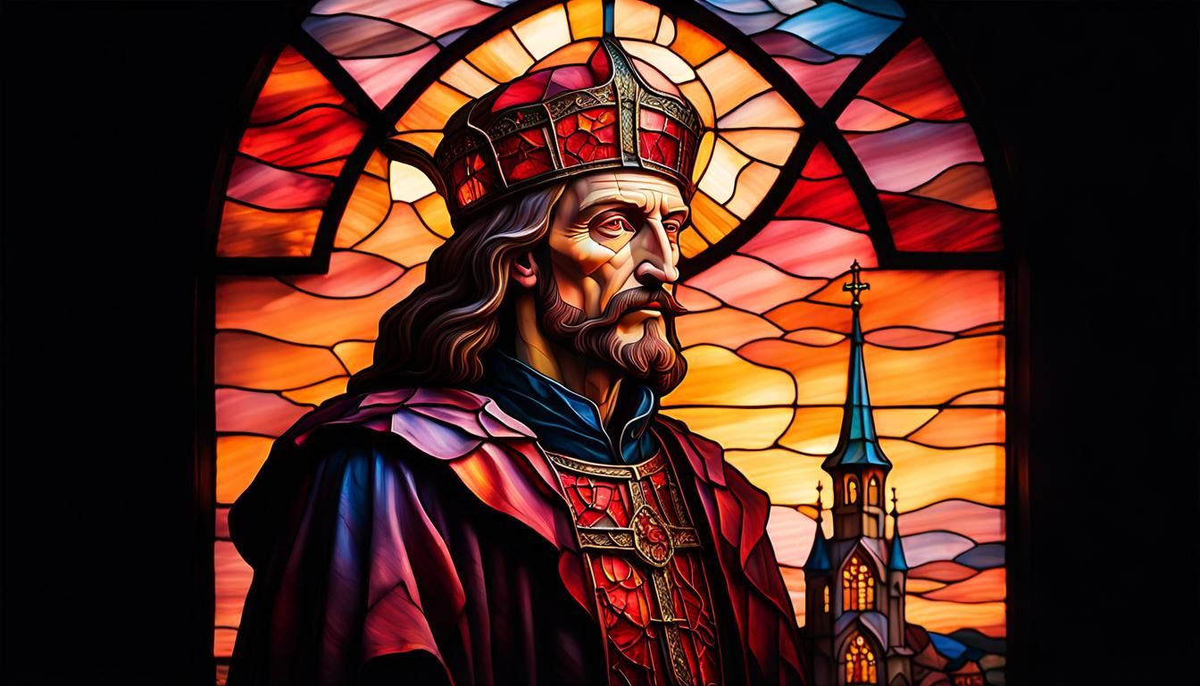 Vlad the Impaler in Stained Glass, Surrealist Style