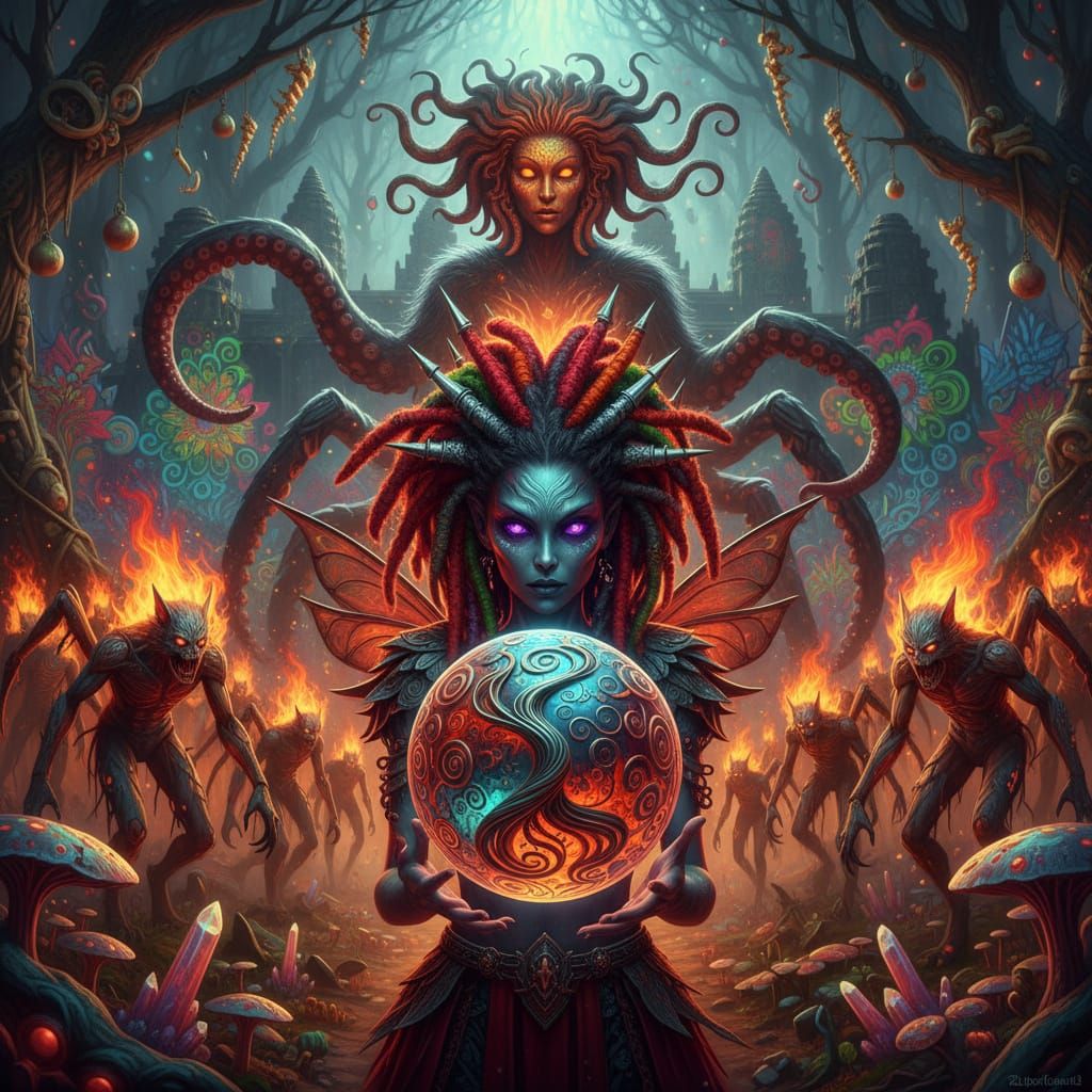 Alien Fairy Witch with Molten Orb and Graffiti Angkor Wat