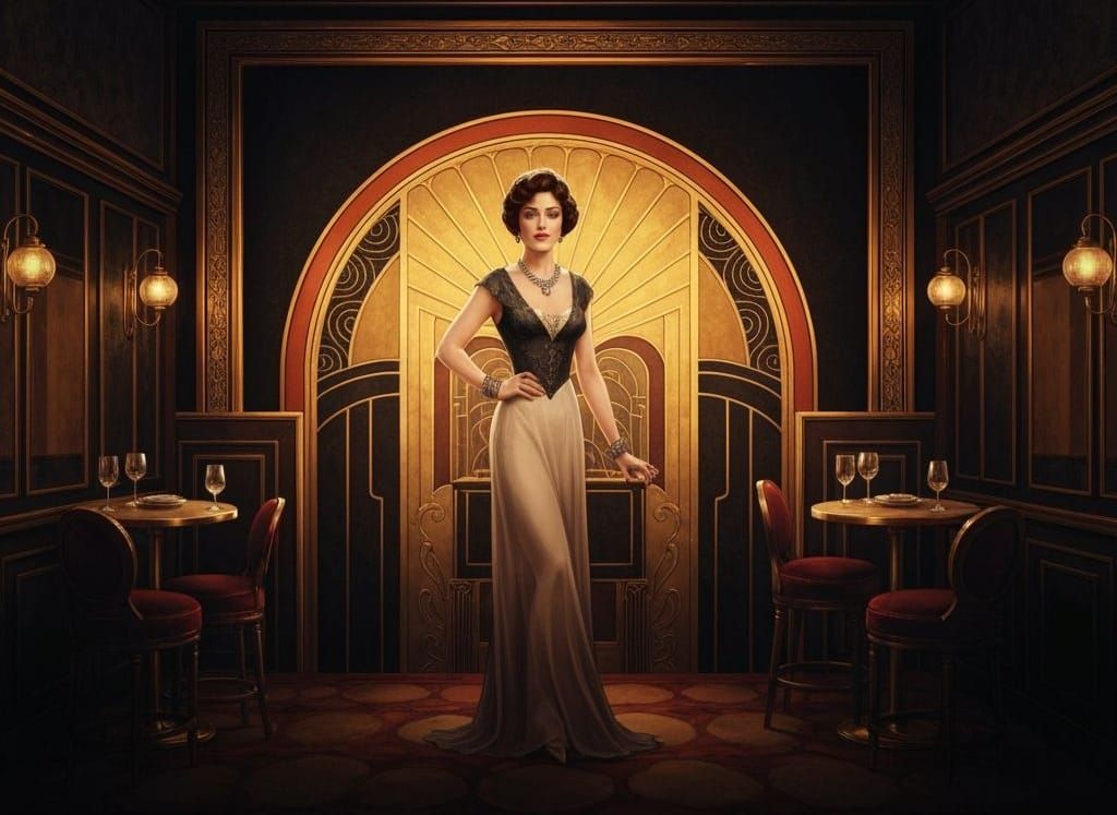 Elegant Lady in 1900s Club Art Deco Masterpiece