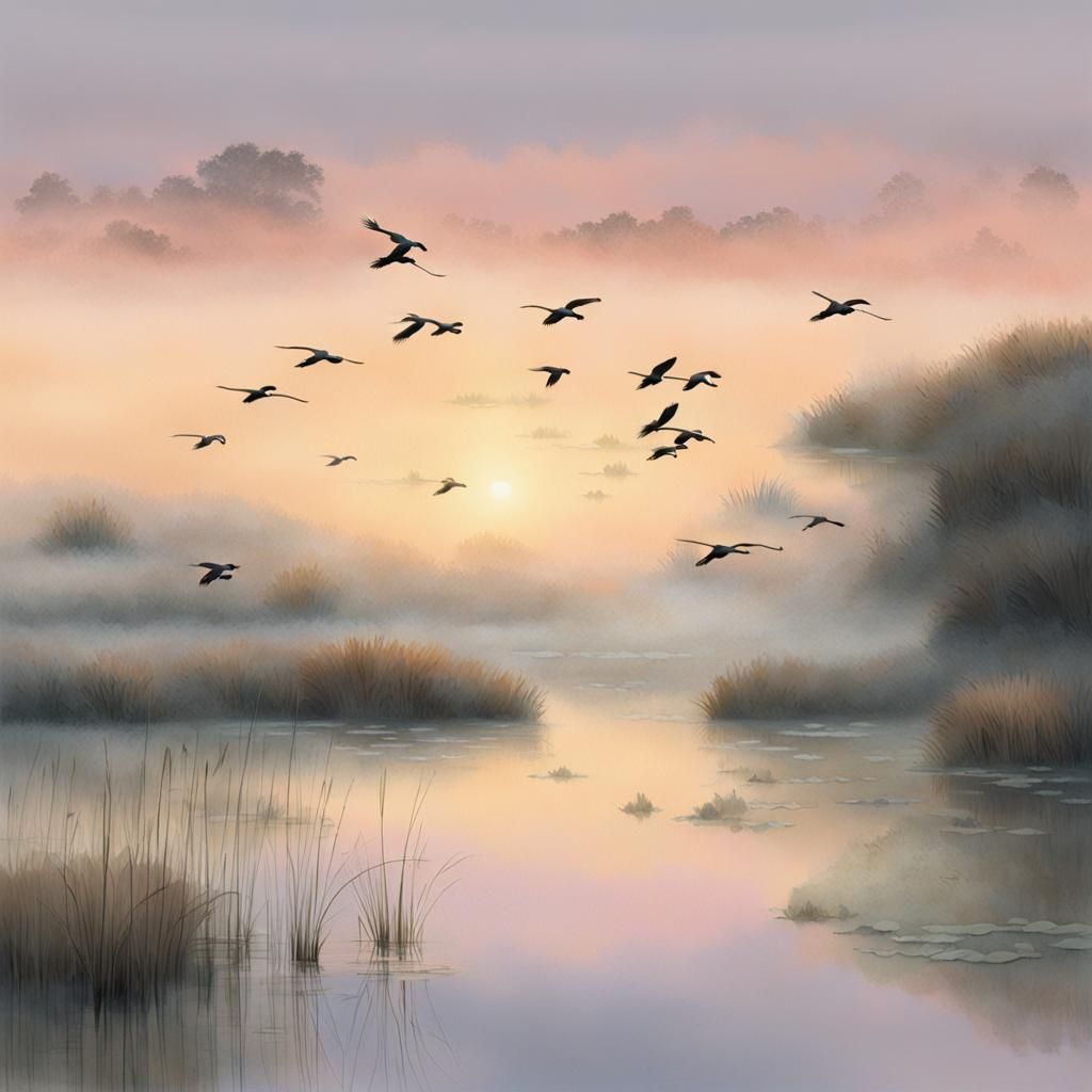 Tranquil Pond at Dawn Reflecting Sky in HDR