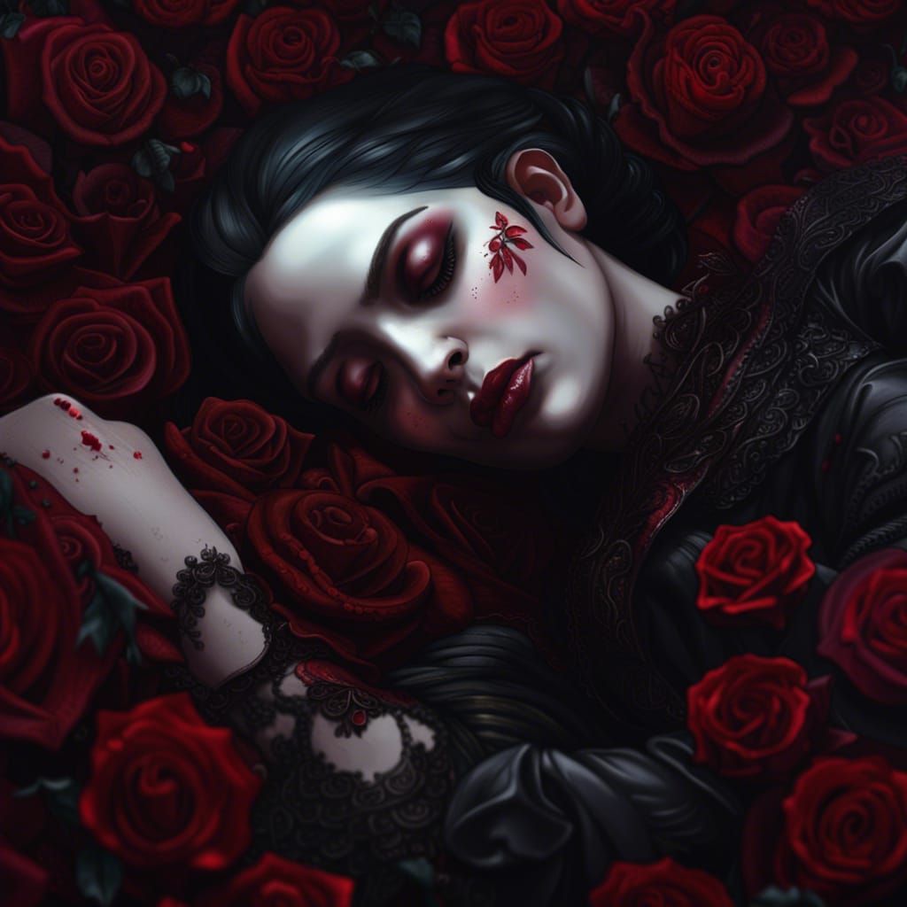 High Gothic Vampire Queen in Crimson Roses