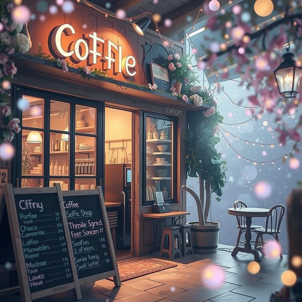 Dreamy Ethereal Coffee Shop in Whimsical Pastel Hues