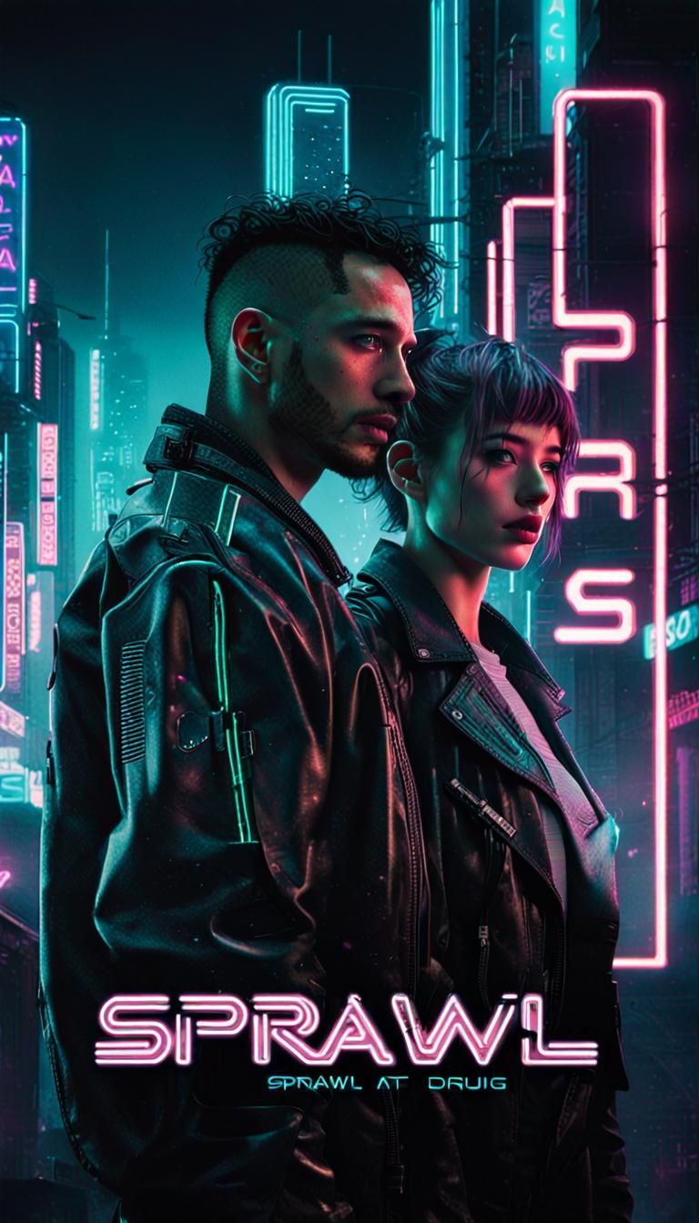 Sprawl: Cyberpunk Romance Movie Poster in Neon Lights