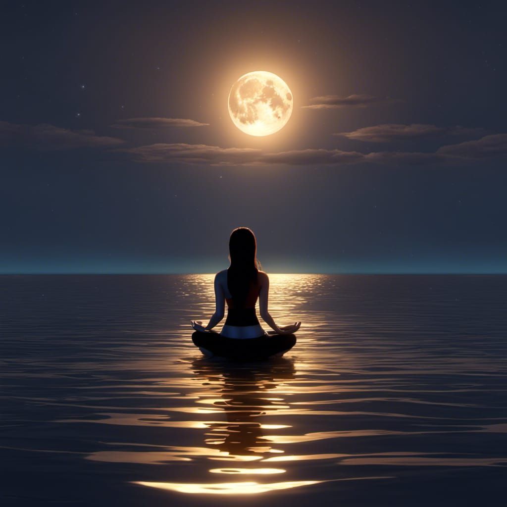 Moonlit Beach Meditation: Pixar-Style 3D Digital Art