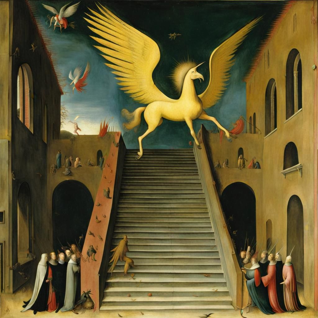 Pegasus Ascending to Heaven in Surreal Style